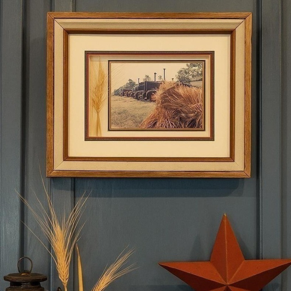 Elsie Macklin Vintage McCormick Deering Tractor Photo Wheat Shadowbox Framed Art